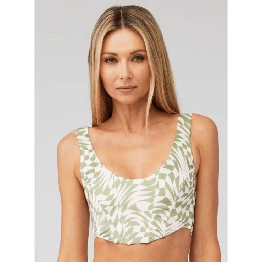 NWT For Love & Lemons Nomi Green & Pink‎ Bustier Crop Top Size Small